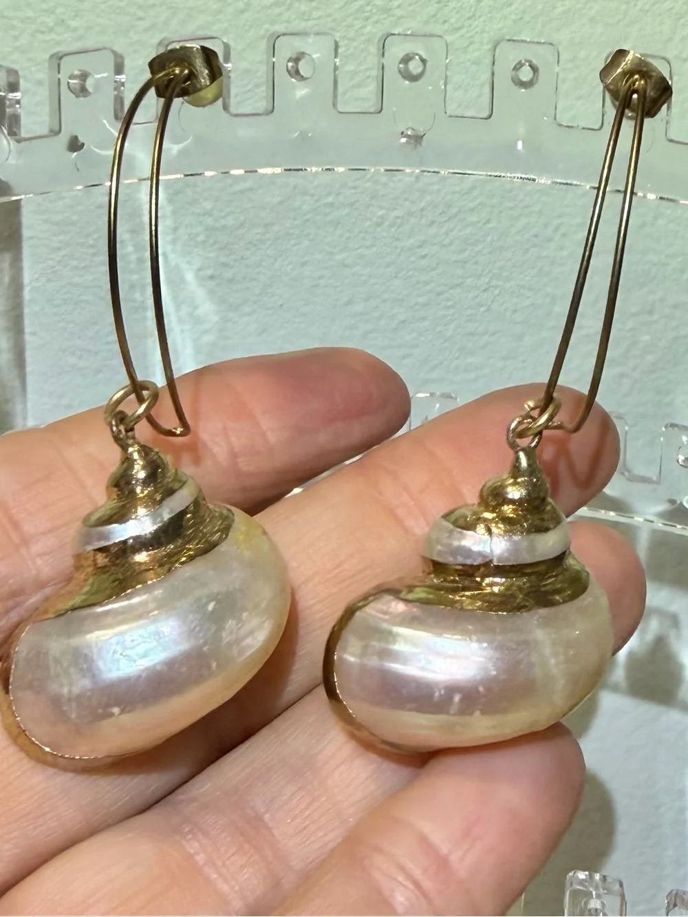 Goldtone & Pearlized SeaShell Drop Hoop Pierced Earrings